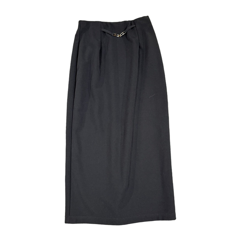 Briggs Black Maxi Skirt Size M Gold Hardware Detail Back Vent USA Made 297-R98